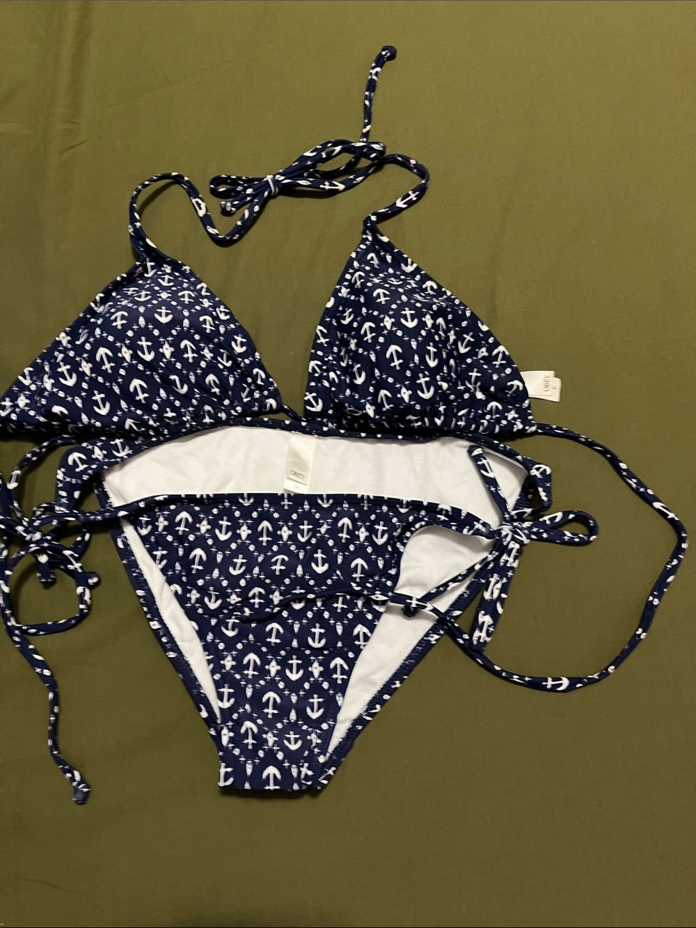 Obey Navy Anchor Print Triangle Bikini